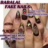 BABALAL Almond Press on Nails Medium Fake Nails Brown Fall Glue on Nails Golden Chrome Baroque Art Acrylic Nails 3d Heart Charm Metallic Ball Design Stiletto Manicure Stick on False Nails