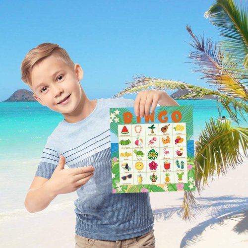 WATINC 41pcs Hawaiian Bingo Game, Tropical Summer Party Games with 24 Players, Hawaiian Bingo Cards for Kids School Classroom Party Supplies Activity, Luau Party Favors Gifts for Kids Toddlers