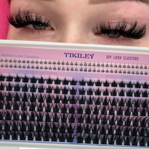 TIKILEY Fluffy Lash Clusters with Bottom Lashes Cluster Thick 10-22mm Wispy Individual Lashes Volume Eyelash Extension