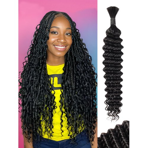 Human Braiding Hair, Boho Braids Human Hair 1 Bundle 50g 18 Inch Deep Water Wave Bulk Human Hair for Braiding No Weft 12A Brazilian Virgin Curly Human Hair Extensions for Wet and Wavy Braiding Hair
