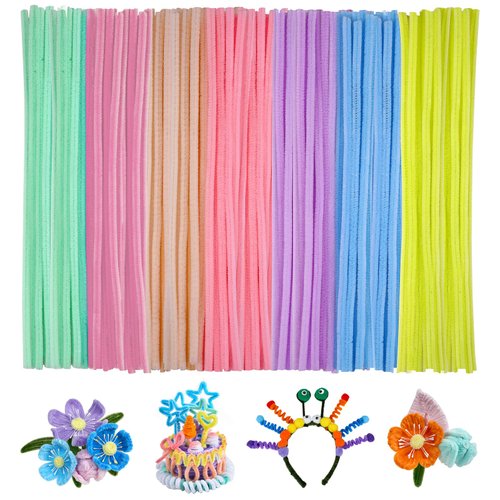 Ainiv Pipe Cleaners, 200PCS Chenille Stems, Multi-Color Pipe Cleaners Craft, Fuzzy Sticks Craft Supplies, Arts and Crafts for Creative Handmade DIY Project Decorations（7 Macaron Colors)