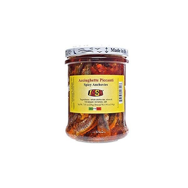 IASA Acciughette Piccanti Spicy Anchovies with Red Pepper in Olive Oil 200 Gram Jar