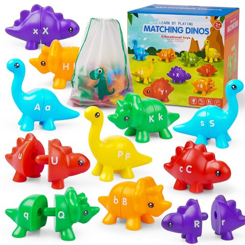 GIANNEER Dinosaur Alphabet Learning Toys 26PCS Double Sided ABC Letters Matching Game Montessori Educational Toys for Toddlers 3 4 6 Years Old Boys Girls Preschool Montessori Toy