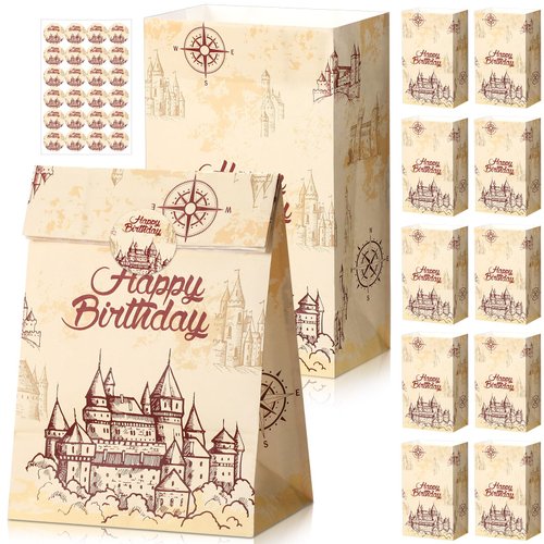 Capoda 24 Pieces Magical Wizard Party Gift Bags Paper Goodie Bags Wizard Party Favors Birthday Party Supplies Decorations Candy Bags Decor Halloween Witch Party Supplies