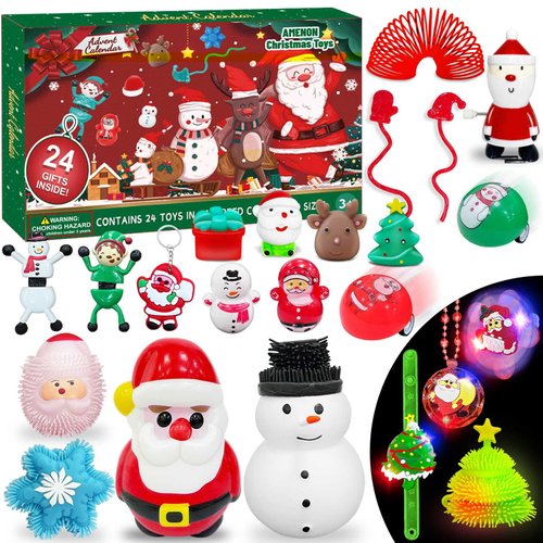 Christmas Advent Calendar 2024 for Kids Sensory Fidget Toys with 3 Giant Glow Puffer Balls Squeeze Toys + 21 Stress Relief Toys Different 24 Days Countdown Calendar Xmas Stocking Stuffers Boys Girls