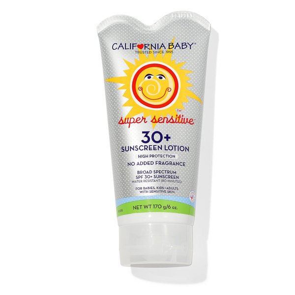 California Baby Super Sensitive SPF 30+ Sunscreen | Broad Spectrum | Titanium Dioxide | Hypoallergenic Unscented Mineral Sunscreen | 170 grams / 6 oz.