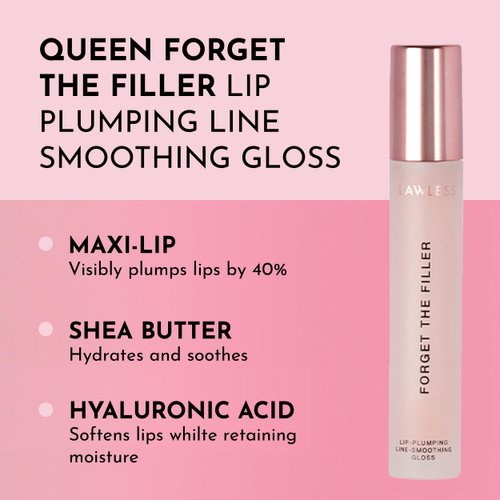 Lawless Queen Forget the Filler Lip Plumping Line Smoothing Gloss - Rosy Outlook - Premium Volumizing Lip Gloss with Natural Ingredients Designed to Plump, Firm, and Hydrate Lips 0.19 oz