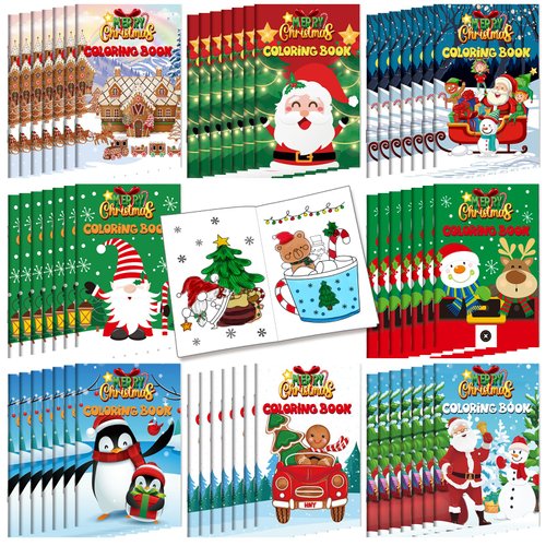 Cholemy 56 Pcs Christmas Coloring Books for Kids Party Favors Mini Christmas Coloring Books Bulk DIY Art Winter Small Coloring Books Xmas Stockings Goodie Bags Stuffers Party Supplies(Classic Style)
