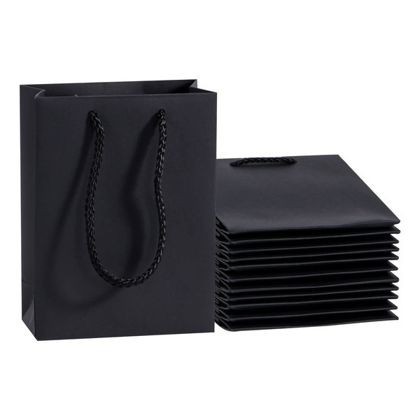 Black Gift Bags 50 Pack, Sdootjewelry Small Black Gift Bags, 5.1” x 2.4” x 7.5” Small Gift Bags Paper Bags with Handles, Black Mini Gift Bags, Shopping Bags for Small Business, Retail and Shopping