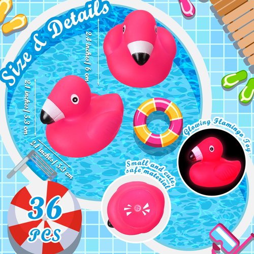 Shappy 36 Pcs Flamingo Rubber Duckies Bulk Glow in The Dark Pink Flamingos Bath Toys Flamingo Party Decorations Flamingo Rubber Duckies for Baby Shower Cake Decoration Classroom Prizes