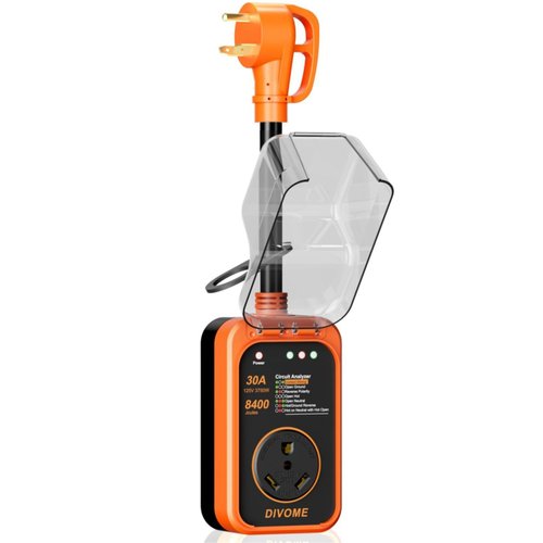 Divome RV Surge Protector 30 Amp, Upgraded 8400 Joules RV Circuit Analyzer with Waterproof Cover, RV Adapter Plug for 30 amp Surge Protector for rv Camper Accessories, Travel Trailers (Orange)
