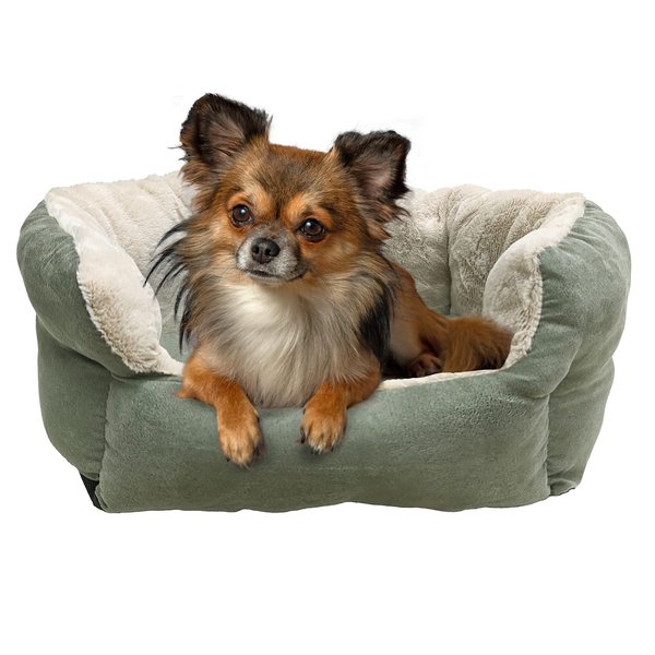 SPOT Sleep Zone Small Pet Bed - High Wall, Reversible Cushion Bed for Indoor Cats & Small Dogs, Durable Faux Suede, Machine Washable for Pets under 10lbs and 15 inches long - 18x16in, Sage Green