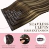 GOO GOO Clip in Hair Extensions Real Human Hair, 18inch 110g 7Pcs, 4/27/4 Balayage Chocolate Brown to Caramel Blonde, Remy Human Hair Extensions Clip ins for Women, Natural Human Hair