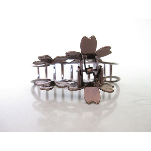 Generic Bronze rose gold silver tone metal hair claw clip with crystals and flowers (Primary color: Dark silver), 1 Count (Pack of 1)