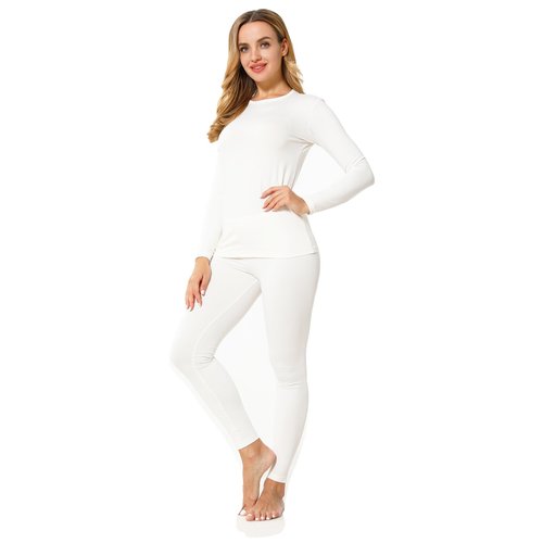 ViCherub Women's Thermal Underwear Set Long Johns Base Layer Fleece Lined Cold Weather Soft Top Bottom Cream White XL