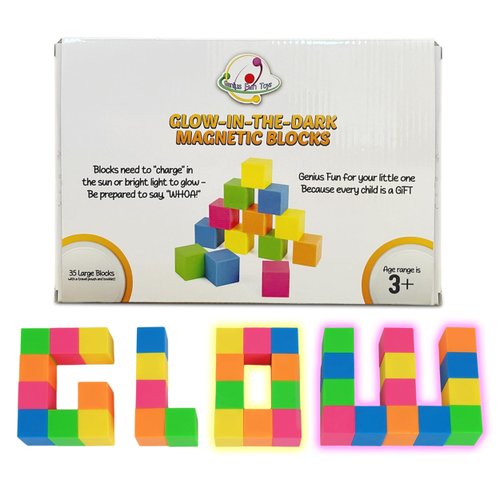 Glow in The Dark Magnetic Building Blocks (35 Pcs) – Safe Magnet Blocks for Kids & Toddlers Aged 4-8 | Magnetic Building Cubes w/Manual & Travel Pouch – STEM Toys for Creativity & Learning