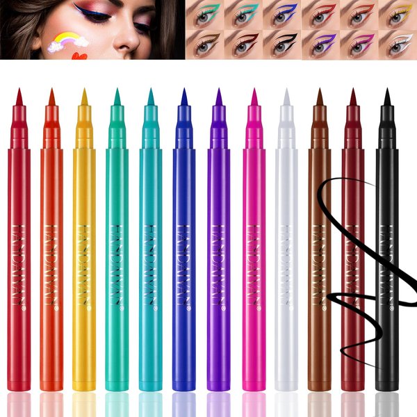 lisade 12 Colors Matte Liquid Eyeliner Set Rainbow Colorful Eyeliner Pencil Matte Long-lasting Waterproof Non-staining Color Even Silky Liquid Eyeliner, Halloween Christmas Makeup Gift Kit for Women