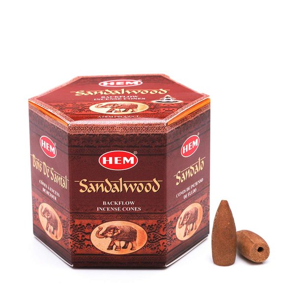 HEM Sandalwood Backflow Brown Incense Cones | Long Lasting Aroma for Positivity & Pure Air | Wood Powder | Aromatherapy for Stress Relief, Air Purifier & Cleansing | Gift Set - Pack of 40 Cones