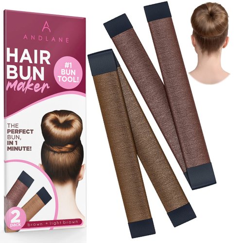 Women's Hair Bun Maker French Twist Hair Fold Wrap Snap by Andlane (1 Brown, 1 Light Brown)