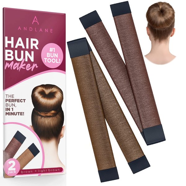 Women's Hair Bun Maker French Twist Hair Fold Wrap Snap by Andlane (1 Brown, 1 Light Brown)