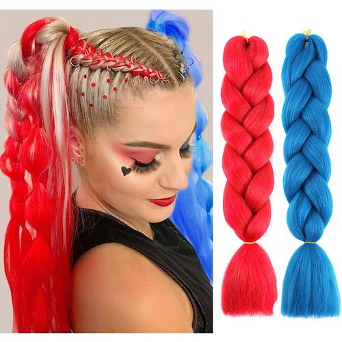MDRTIRIM Colored Hair Extensions for Braiding Red Blue Ombre Jumbo Braiding Hair High Temperature...