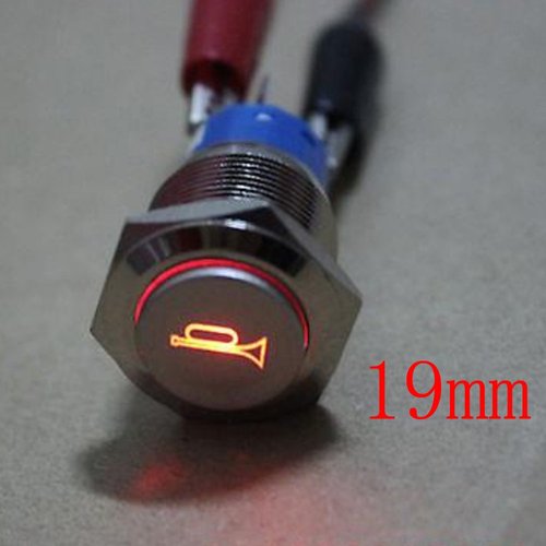 ESUPPORT 12V Car Auto Red LED Light Momentary Speaker Horn Push Button Metal Toggle Switch 19mm