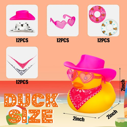 Syhood 12 Sets Disco Cowgirl Rubber Duck Bulk Mini Yellow Duckies with Cowboy Hat Paisley Bandanas Sunglasses Scarves for Cowgirl Bridal Shower Bachelorette Party Supplies Favors Decorations