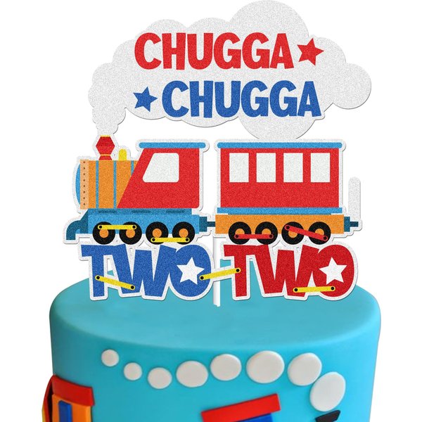 Chugga Chugga Two Two 2 Train Happy Birthday Cake Topper 2 Two Years Old 2nd Birthday Railroad Themed Party Supplies For Baby Boys Girls Kids
