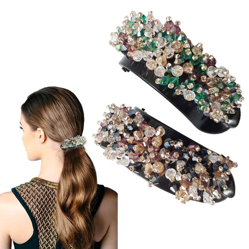 2 Pcs Crystal Hair Clips Ponytail Holders Fancy Hair Clips Claws Decorative Hair Accessories for Women