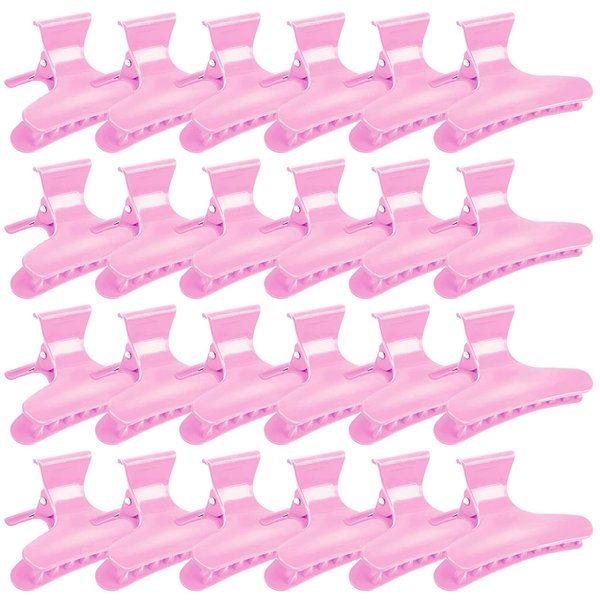 Ondder 24 Pcs Pink Butterfly Hair Clamps Clips Hair Claw Clips Pro Salon Clip for Styling, Sectioning, Cutting, Coloring Hair Clips Hairdressing Salon Tool Hair Accessories for Women Girls