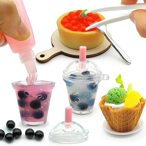 DIY Mini Cream Foods Toy Making Material Kit Kitchen Pretend Play Food Set for Kids Age 8+ Make Your Food (Dessert Bubble Tea Set)