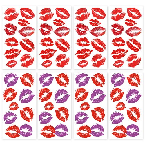 Kiss Lips Temporary Tattoos – 8 Sheets Kiss Mark Temporary Tattoos for Women Men – Ideal for Halloween, Festivals, Parties, Mother's Day, Valentine's Day