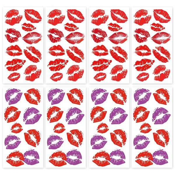 Kiss Lips Temporary Tattoos – 8 Sheets Kiss Mark Temporary Tattoos for Women Men – Ideal for Halloween, Festivals, Parties, Mother's Day, Valentine's Day