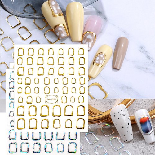 11 Sheets French Shining Line Nail Art Stickers Decals Gold Metal Curve Wavy Stripe Nail Stickers 3D Glitter Lines Nail Art Supplies Acrylic DIY Nail Manicure Decoration for Women