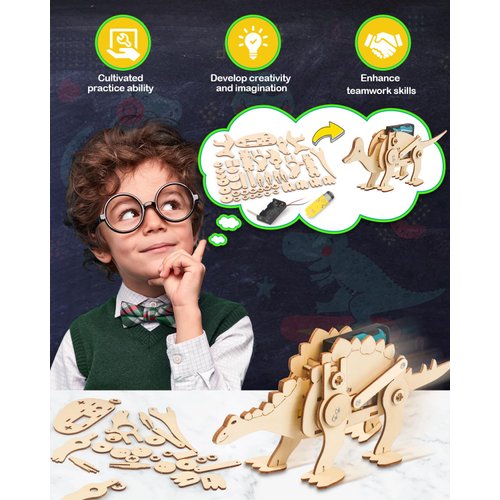 Poraxy Dinosaur Toys, 6 Set STEM Kits for Kids Ages 8-10-12, Toys for Ages 8-13, Science Kits Buildings Projects, 3D Wooden Puzzles Robot Crafts, Gifts for Boys and Girls Ages 8 9 10 11 12 13