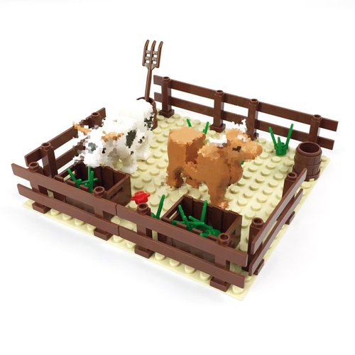 Sufeasdf Barn and Farm Building Block Set B, Panda, Cow Pen, Horse Pen, Chicken Coop, Compatible with Lego 853792 Accessory for Ages 6-12