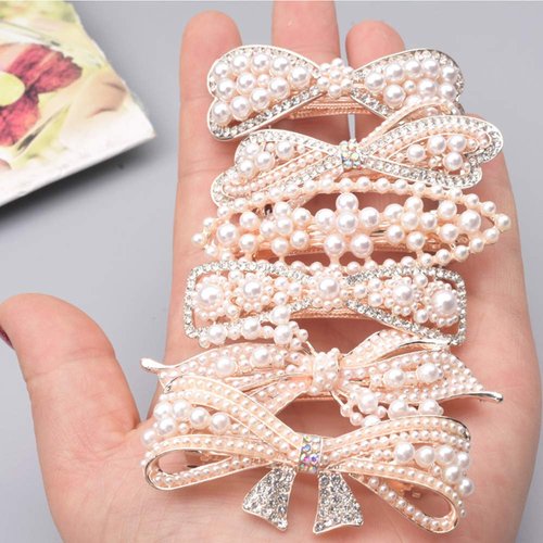 LETSP Pearl Rhinestone Hair Accessories Spring hairpin Bangs hairpin Side clamp Horsetail hair clips Bridal hair accessories (15)