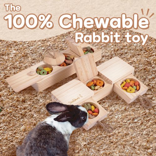 SoulThink® Interactive Wooden Pet Rabbit Toys - Sniff n' Snack Rabbit Chew Toys for Rabbit Treats, Suited as Guinea Pig Toys, Rabbit Toys for Boredom, Bunny Toys for Rabbits Keep Busy (2 Sets)