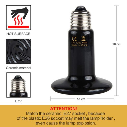 BOEESPAT 100W 3 Pack Ceramic Heat Emitter Bulb, Reptile Heat Lamp Brooder Coop Pet No Light No Harm for Pets Amphibians Hamsters Snakes Birds Poultry Chicken Coop Habitats (Black)