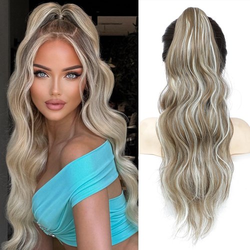 ISMELSA Ponytail Extension 22 INCH Claw Clip Ponytail Extensions For Women Long Curly Wavy Ponytail Hair Extensions Clip On Ponytail Synthetic Hair pieces (P18/613#)