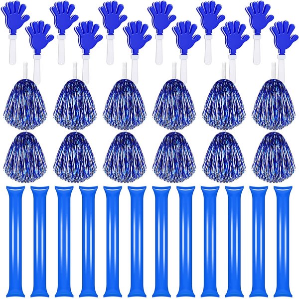 Sosation 36 Pcs Team Spirit Accessories, Christmas Cheerleading Pom Poms, Hand Clappers Party Favors and Thunder Sticks Noise Makers for Sporting Events Football Cheering Essentials(Blue Silver)