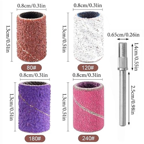 Eyech 60 Pcs Sanding Bands Nail Drill Bits, #80#120#180#240 Professional Nail Manicure Electric File Nail Sand Piece Set with 3.3mm Mandrel for Acrylic Nails Gel Manicures and Pedicure