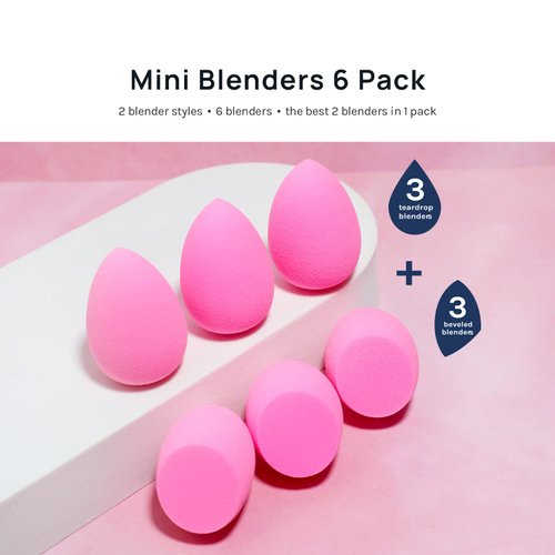 AOA STUDIO Collection MiNi Makeup Sponge Set Blender Latex Free and High-definition of 6 For Powder Cream Liquid, Super Soft Wonder Beauty Cosmetic 3 Tear Drop + Beveled Shape (Pink)