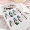 Press on Nails Almond Green Smudge False Nails Designs Medium Long Acrylic Nails Glossy Fake Nails Artificial Glue on Nails for Women 24 Pcs / 12 Size