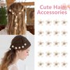 YISSION 20Pcs Mini Pearl Flower Hair Clips Cute Rhinestone Hair Pins Small Decorative Hair Clips Wedding Hair Barrettes White Flower Hair Clips Bridal Hair Accessories for Girls Women