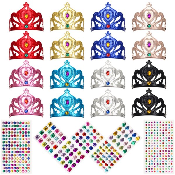 Hoedia 23 Pcs Foam Princess Crowns Set, Foam Crowns for Kids to Decorate, Kids DIY Prince Crown Kit, Make Your Own Crowns Craft Party Hats with 7 Pcs Rhinestone Sticker