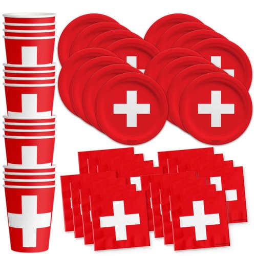 Switzerland Flag Birthday Party Supplies Set Plates Napkins Cups Tableware Kit for 16