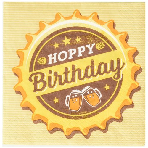 Creative Converting Cheers Hoppy Birthday Paper Beverage Napkins, 1 Count (Pack of 16), Brown