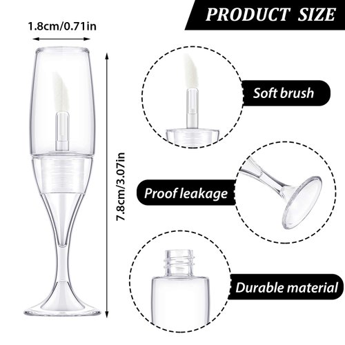 Maitys 20 Pcs 8 Ml/ 0.27 oz Lip Gloss Tubes Mini Wineglass Shaped Empty Lip Gloss Tube Lip Balm Containers Mini Refillable Bottles Lip Glaze Container with 2 Pieces Funnels for Women(Transparent)