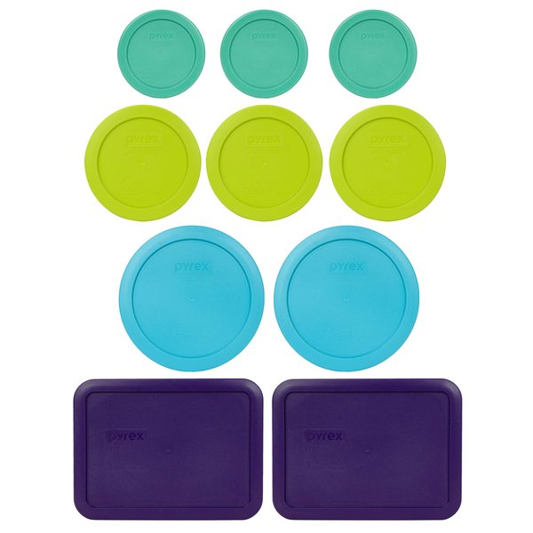 Pyrex (3) 7202-PC 1 Cup Green (3) 7200-PC 2 Cup Green Edamame (2) 7201-PC 4 Cup Surf Blue (2) 7210-PC 3 Cup Plum Purple Replacement Food Storage Lids Made in the USA